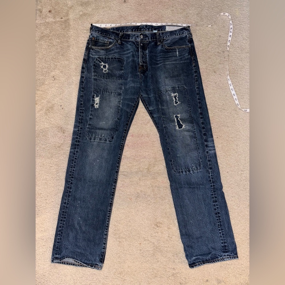 Evisu Men's Gull Painted Pockets Distressed Patch Blue Jeans Sz 40 (38x33)​​